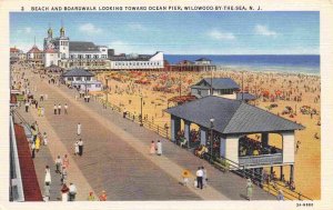 Beach Boardwalk Ocean Pier Wildwood By The Sea New Jersey linen postcard