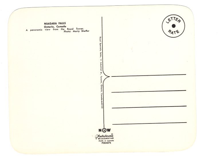 Niagara Falls, Ontario, Large 5 X 7 inch Postcard,
