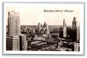 Vintage 1940's RPPC Postcard Aerial View Business District Chicago Illinois