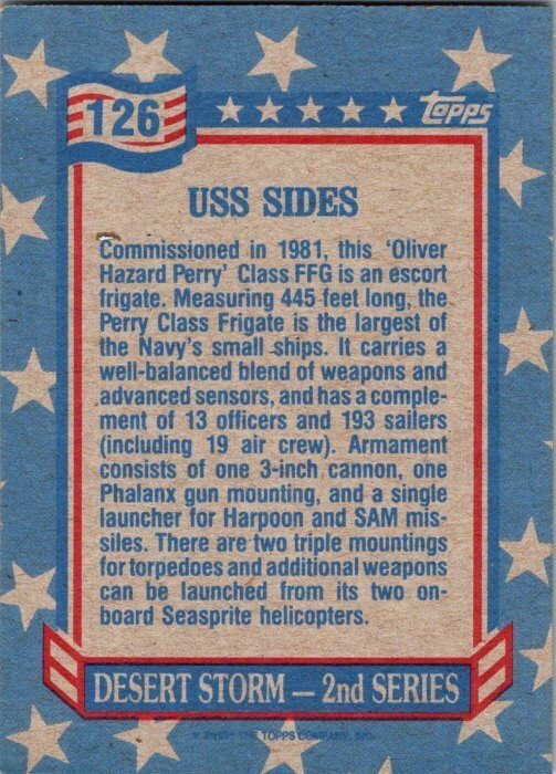 Military 1991 Topps Dessert Storm Card USS Sides Escort Frigate sk21339