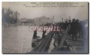 Old Postcard Militaria Paris The flood of the Seine January 1910 Trestle esta...