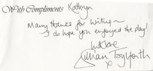 Gillian Taylforth former Eastenders Official Hand Signed Message on Comp Slip