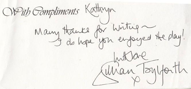 Gillian Taylforth former Eastenders Official Hand Signed Message on Comp Slip