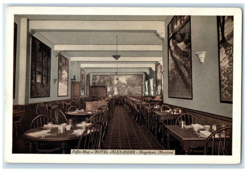 c1930's Hotel Alexander Coffee Shop Hangertown Maryland MD Vintage Postcard