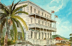 postcard Government House in St. Thomas PAN AM watercolor  Iris Smallwood Davies
