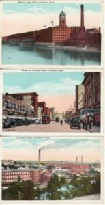 MA   LAWRENCE   ESSEX ST and 2 MILLS  3 postcards