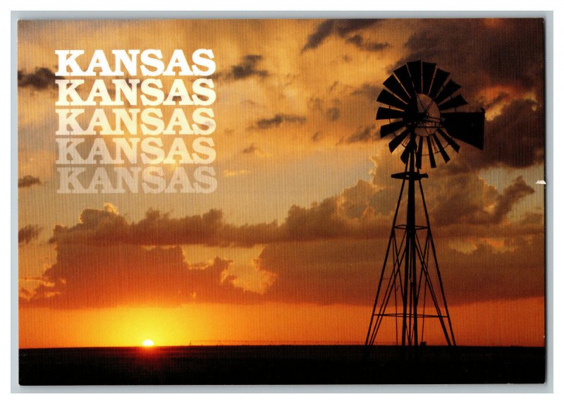 Windmills Dot The Kansas Skyline Vintage Postcard Continental View Card 