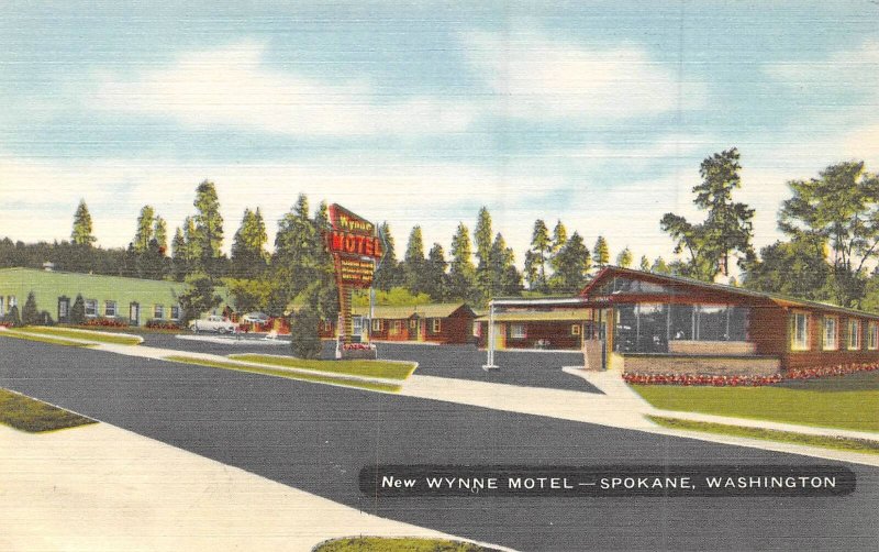 Wynne Motel Spokane Washington linen 1950s postcard