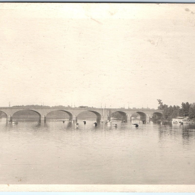 c1910s Hartford, CT RPPC Bulkeley Bridge Real Photo Boats Early Postcard A99