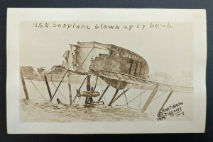 Mint Vintage USN Seaplane Blown Up By Bomb 1919 NY Real Picture Postcard RPPC