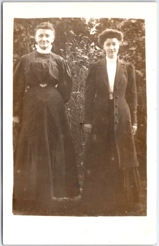 Two Women in Formal Dress, and Long Button Up Jacket Portrait - Vintage Postcard