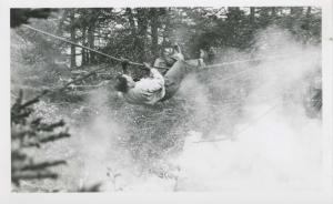 Man Crossing Body Of Water Rope Unknown Location RPPC Vintage Postcard E12