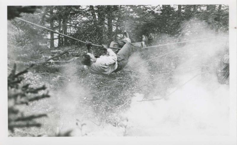 Man Crossing Body Of Water Rope Unknown Location RPPC Vintage Postcard E12