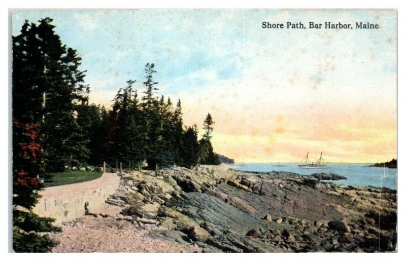 Early 1900s Shore Path, Bar Harbor, Maine Postcard