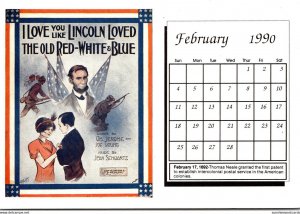1990 Sheet Music Calendar Series February I Love You Like Lincoln Loved The O...
