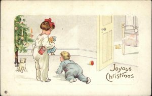 Christmas Stecher Ser 259E Big Sister Baby Brother Toddler Vintage Postcard