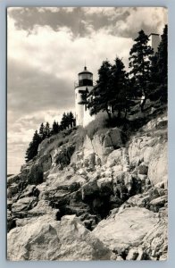 BASS HARBOR ME MT.DESERT ISLAND LIGHTHOUSE VINTAGE REAL PHOTO POSTCARD RPPC