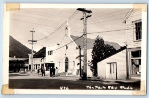 Sitka Alaska AK Postcard RPPC Photo Street View Church Car Scene c1940's Vintage