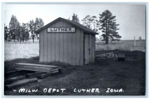 c1960 MIlw Depot Luther Iowa IA Railroad Train Depot Station RPPC Photo Postcard