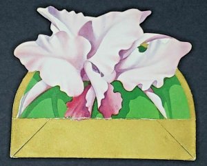 Vintage Die Cut Folding Self Standing Place Cards Floral Orchid Purple