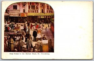 Vtg St Petersburg Russia Busy Scene In The Market Place 1910s Postcard