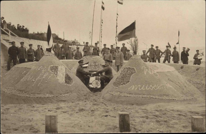 Patriotic & Military Sand Castle German Flags Soldiers Unusual RPPC Postcard