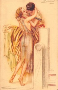 Love Romance Art by Mauzan Bucolic Roman Style Couple postcard C330