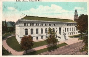 Vintage Postcard 1910's Public Library Springfield MA Massachusetts