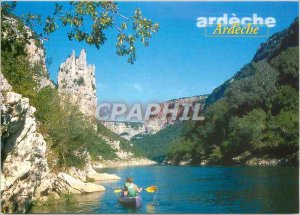 Modern Postcard Gorges of Ardeche Canoe at the foot of the Rock of the Cathedral