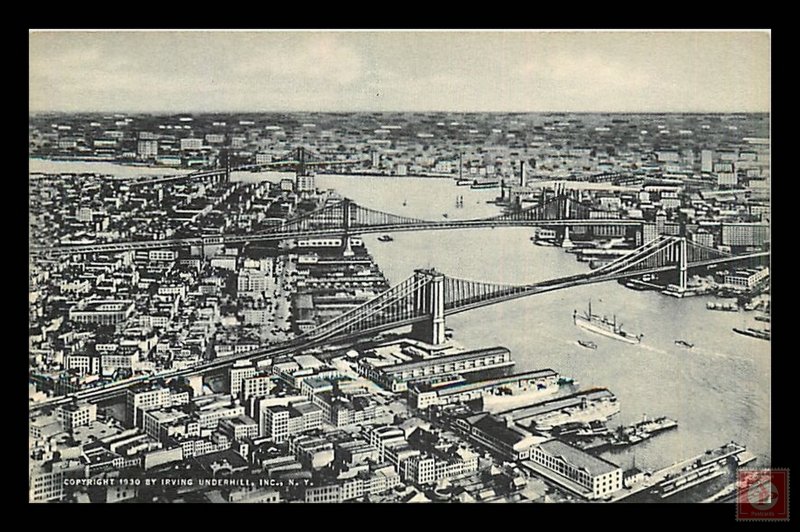 East River Showing Brooklyn, Manhattan and williamsburg Bridges, NYC  