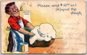 Please Send $10 as I Need Dough Baker Man Smoking While Baking Comic Postcard