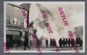 Fergus Falls MINNESOTA RPPC 1923 FIRE Disaster FIREMEN On Ladder MAIN STREET MN