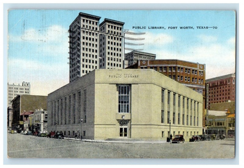 1944 Building of Public Library Fort Worth Texas TX Vintage Posted Postcard 