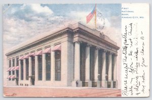 Kansas City Missouri~First National Bank On Corner~Vintage Postcard