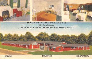 Vicksburg Mississippi Magnolia Motor Hotel Multi-View Linen Vintage PC U4552