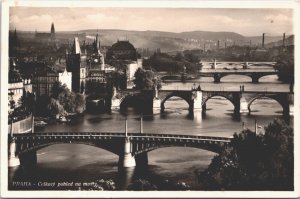 Czech Republic Praha Celkový Pohled Na Mosty Bridge Prague Vintage RPPC 04.13