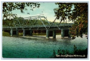 San Souci Bridge River Train Railroad Scene Waterloo Iowa IA Antique Postcard 