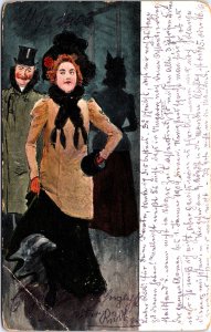 Art Nouveau Men And Lady Jugendstil Vintage Postcard C024