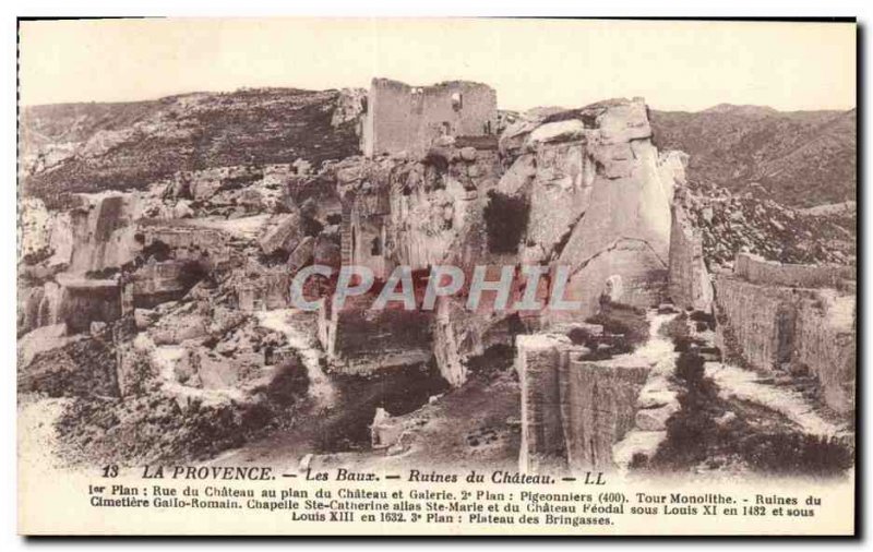 Old Postcard Provence Les Baux castle ruins