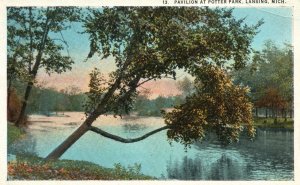 Vintage Postcard 1920's Pavilion at Potter Park Zoo Best Sites Lansing Michigan