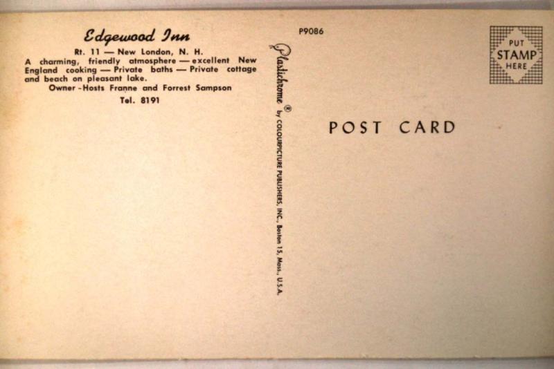 Unused 1950's EDGEWOOD INN - New London New Hampshire NH postcard y2931