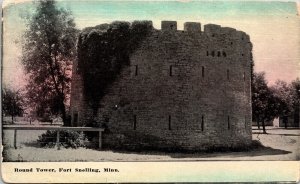 Historic Round Tower Building Front View Fort Snelling Minnesota BW Postcard 