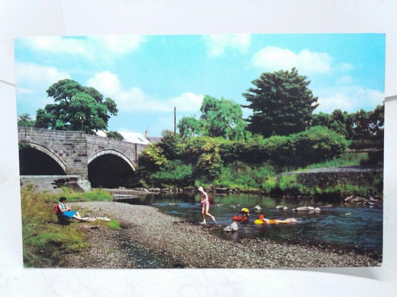 Vintage Postcard Wyre Bridge with Children Playing in the river Charming Scene !