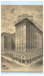 c1940's Hotel Fort Street View Des Moines Iowa IA, A Boss Hotel Vintage Postcard