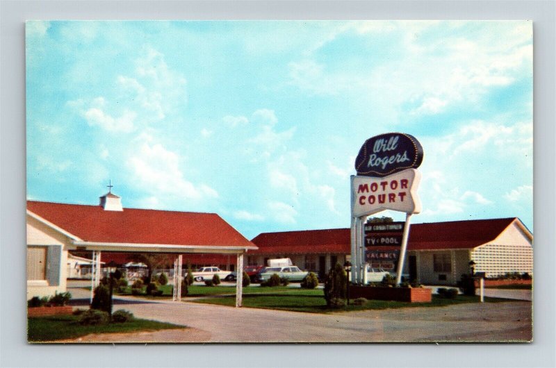 Postcard OK Claremore Oklahoma Will Rogers Motor Court Motel Route 66 1950s AA19