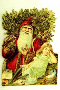 1870's 9 Die Cut Fab Santa Claus Christmas Tree Girl Victorian Decoration &&