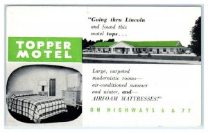 LINCOLN, Nebraska NE ~ Roadside TOPPER MOTEL 1952 Great Graphics  Postcard