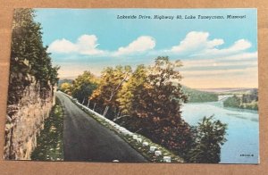 VINTAGE UNUSED .01 POSTCARD - LAKESIDE DR., HIGHWAY 80, LAKE TANEYCOMO,MISSOURI