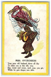 c1910's Mrs. Overdress Old Husband Slaves Dress In Silly Way Antique Postcard