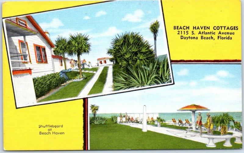 Daytona Beach Florida Postcard Beach Haven Cottages Shuffleboard